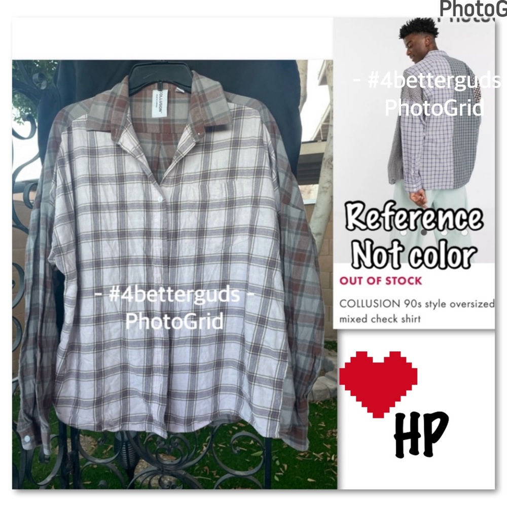 Collusion ASOS Mixed Checks Oversized 90s Style Flannel Button Shirt US 6 UK 10